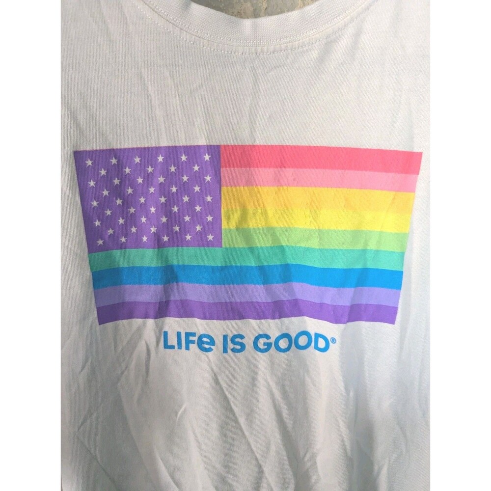 Life Is Good Pride Flag T-Shirt Adult Large USA Rainbow LGBTQ Graphic Tee Beige
